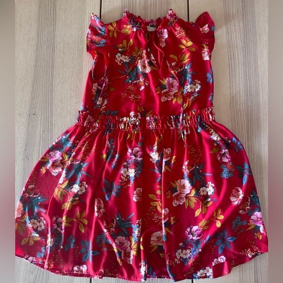 LOFT Dresses & Skirts - LOFT red floral summer high tie neck summer fit and flare dress - Size XS